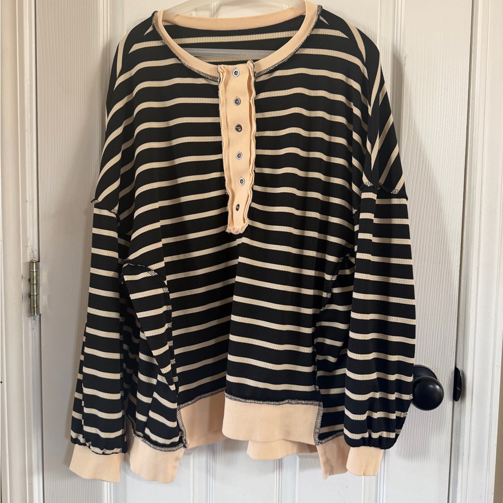 Striped Black and Cream Women's Top